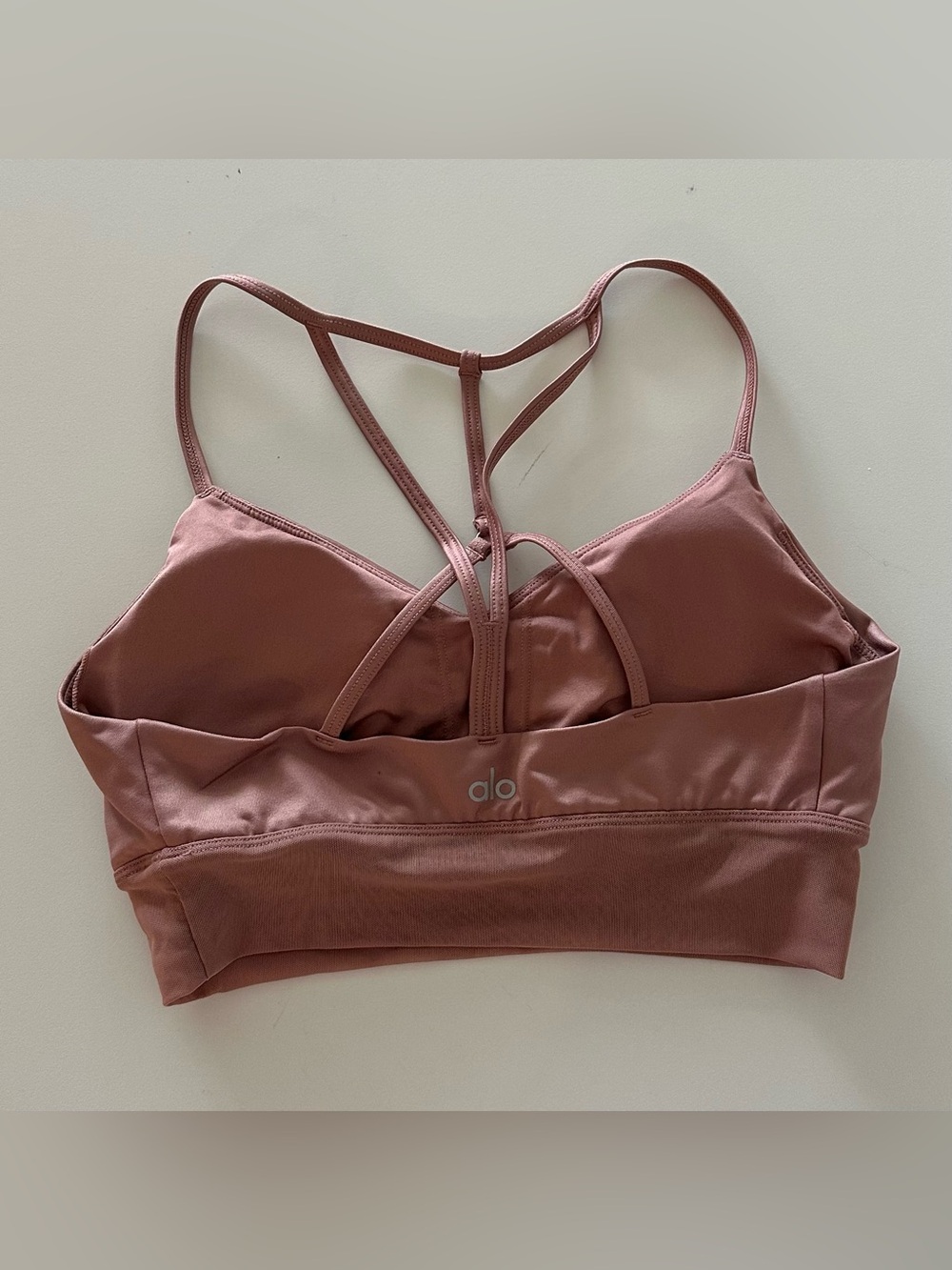 Alo Yoga Glossy Lavish Strappy Sports Bra Pink Mauve Rosewood? M Mesh - Picture 3 of 5